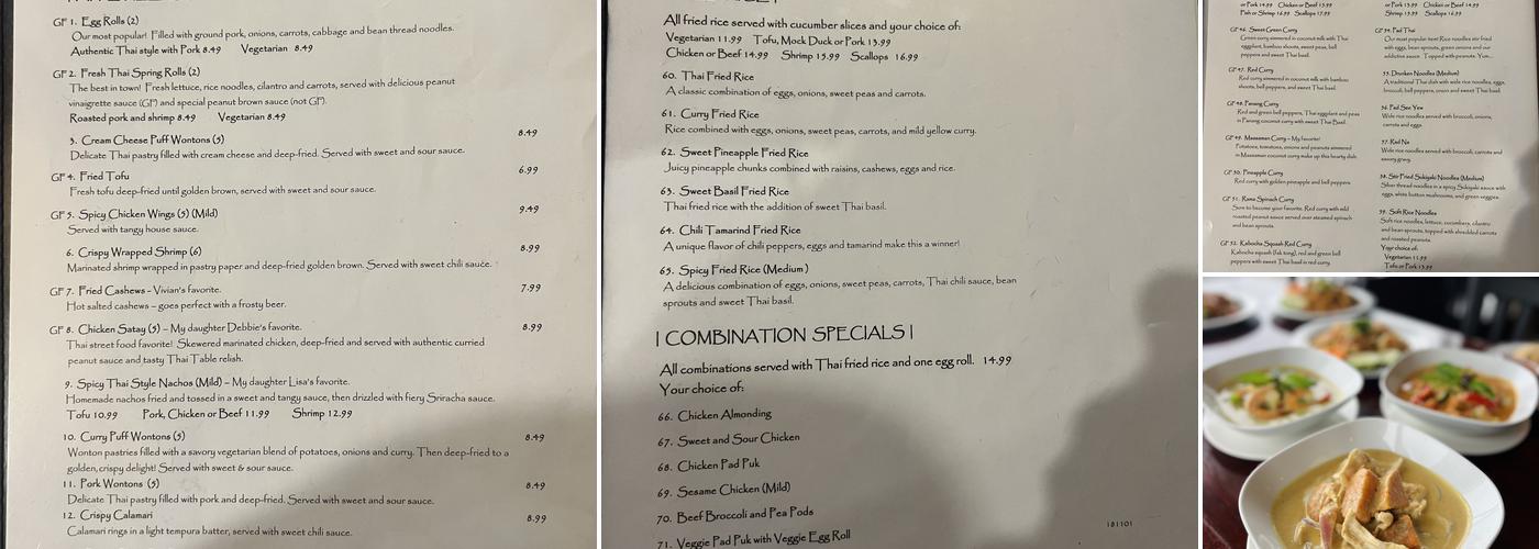 Thai Table Restaurant Menu