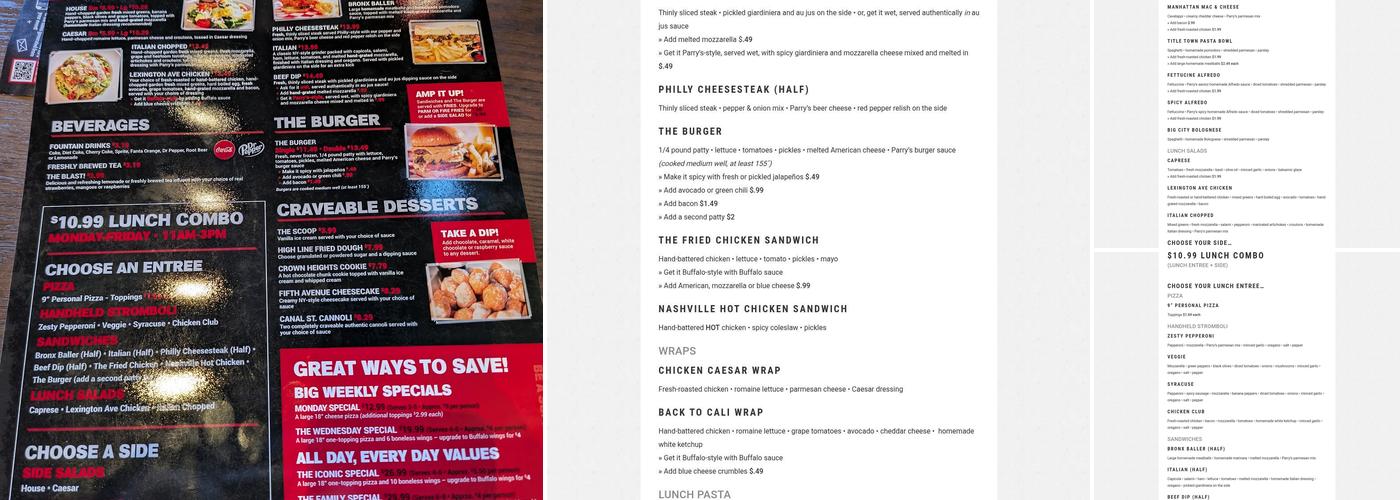 Parry's Pizzeria & Taphouse Menu