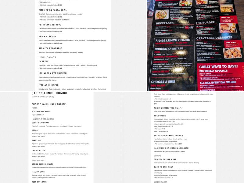 Parry's Pizzeria & Taphouse Menu