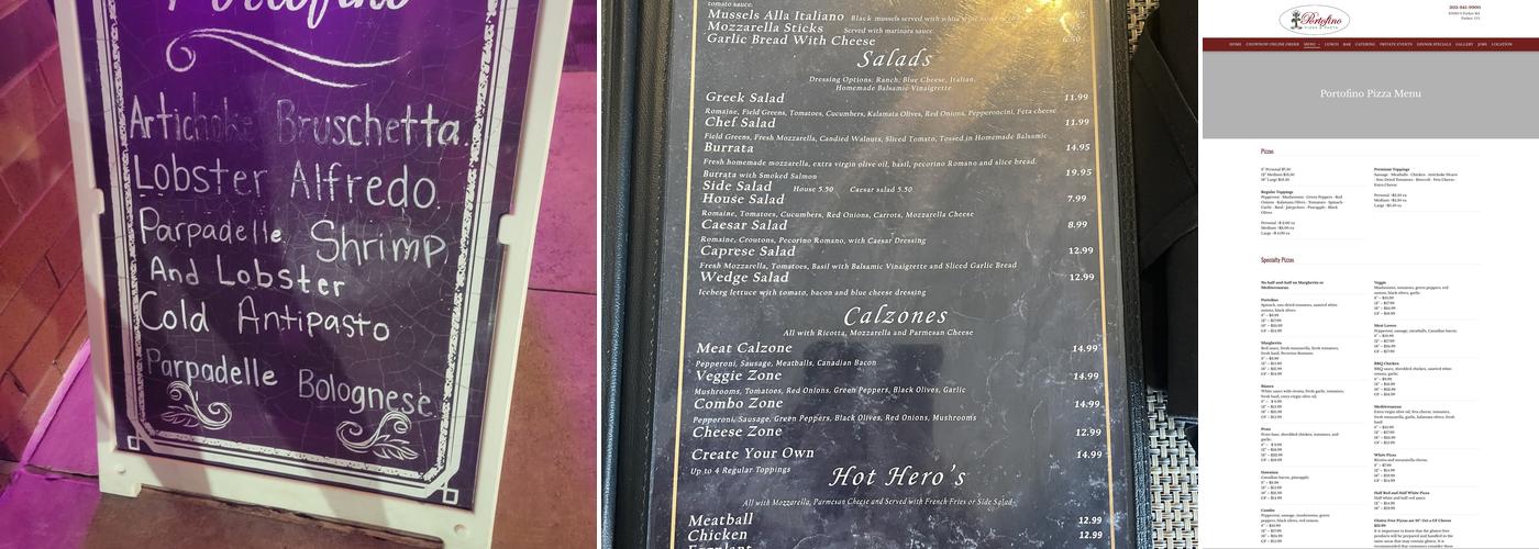 Portofino Pizza and Pasta Menu