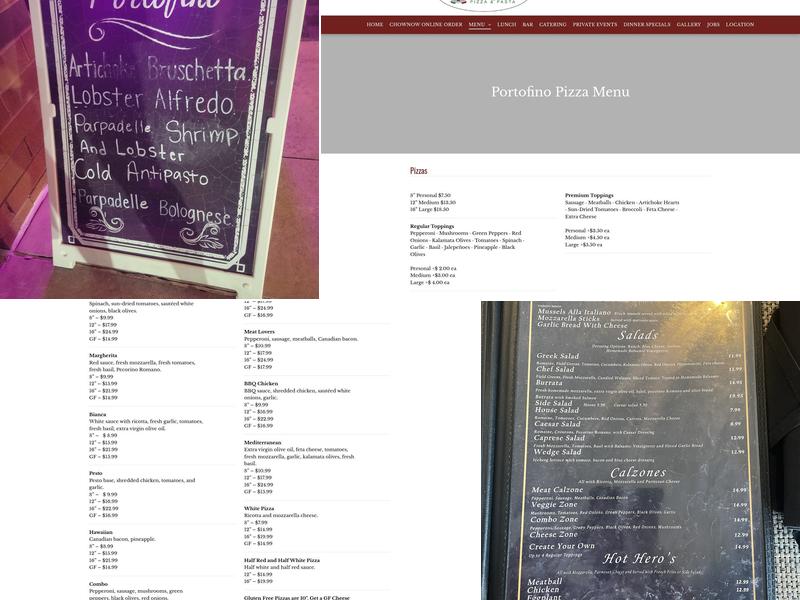 Portofino Pizza and Pasta Menu