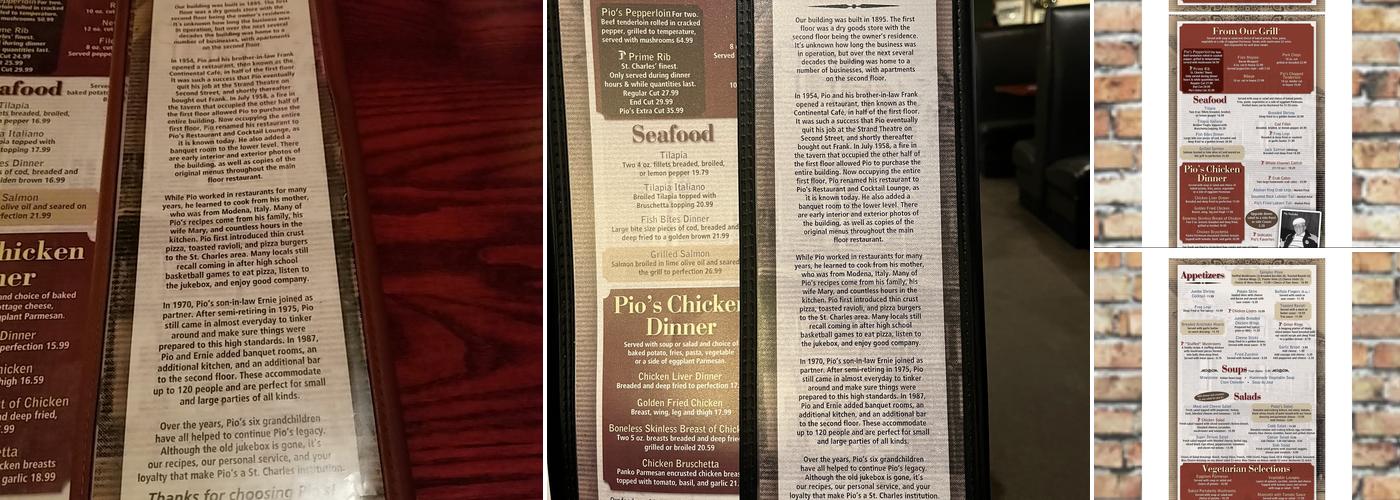 Pio's Restaurant and Cocktail Lounge Menu