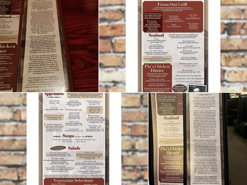 Pio's Restaurant and Cocktail Lounge Menu