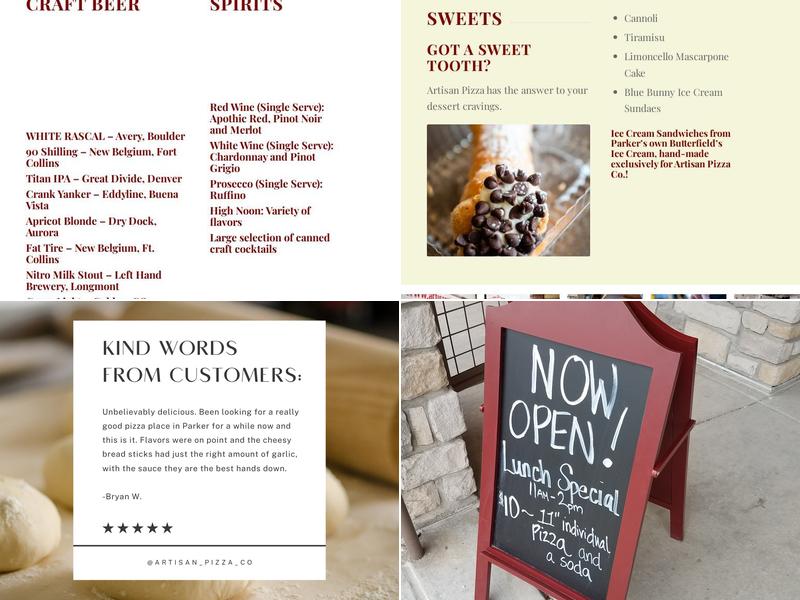 Artisan Pizza Co Menu