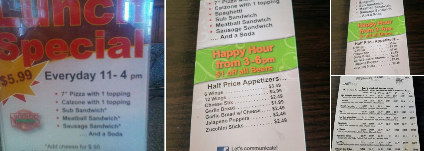 Nicolo's Chicago Style Pizza Menu