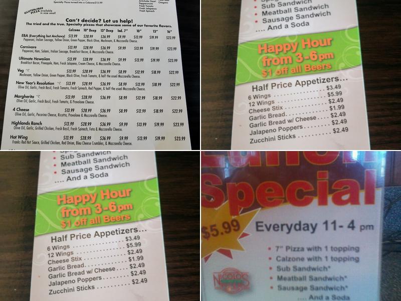 Nicolo's Chicago Style Pizza Menu