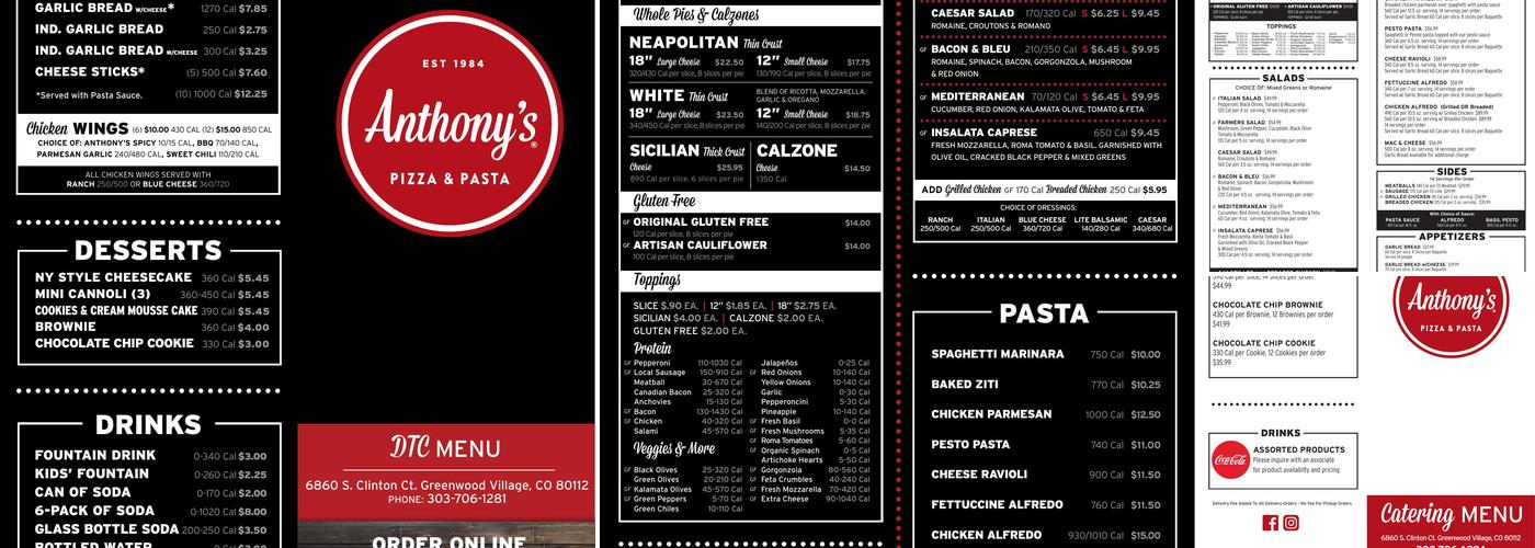 Anthony's Pizza & Pasta Menu