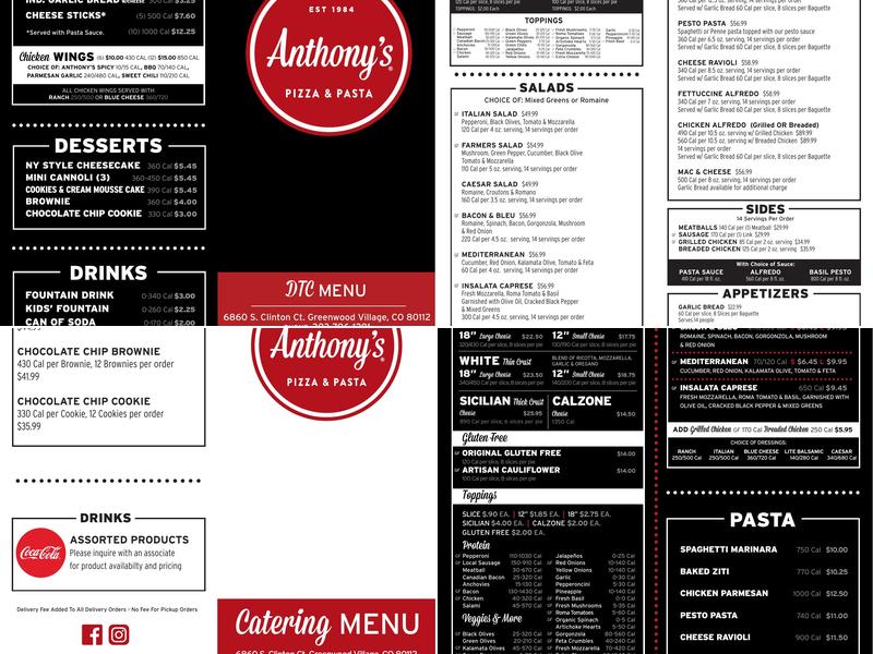Anthony's Pizza & Pasta Menu