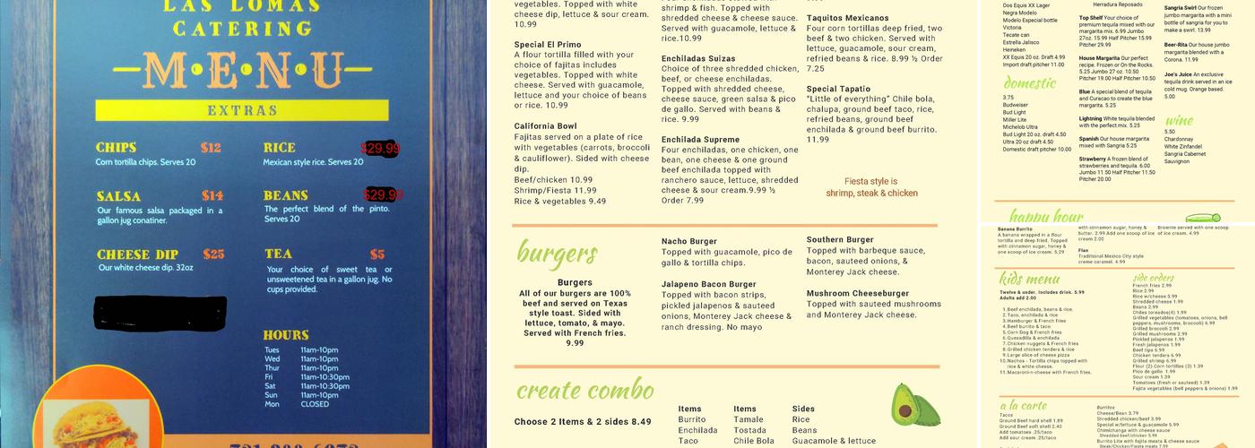 Las Lomas Restaurante Mexicano Menu