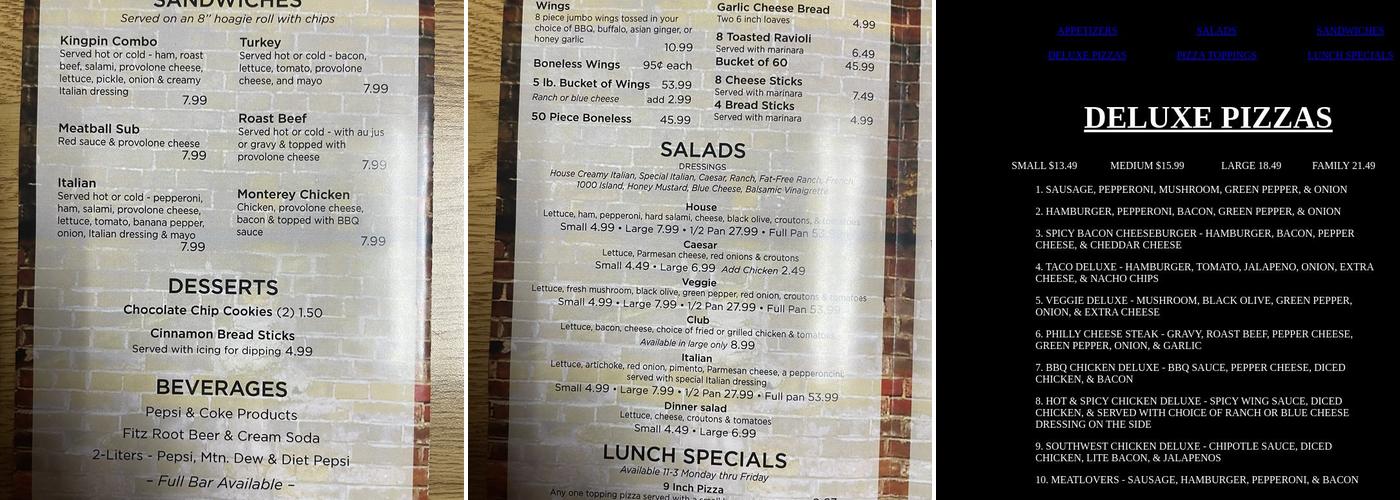 Brickhouse Pizza Company Menu