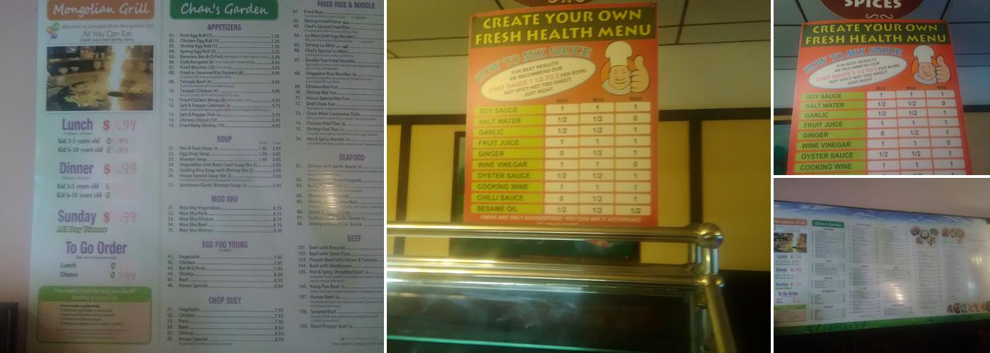 Chan's Garden Mongolian Grill Menu