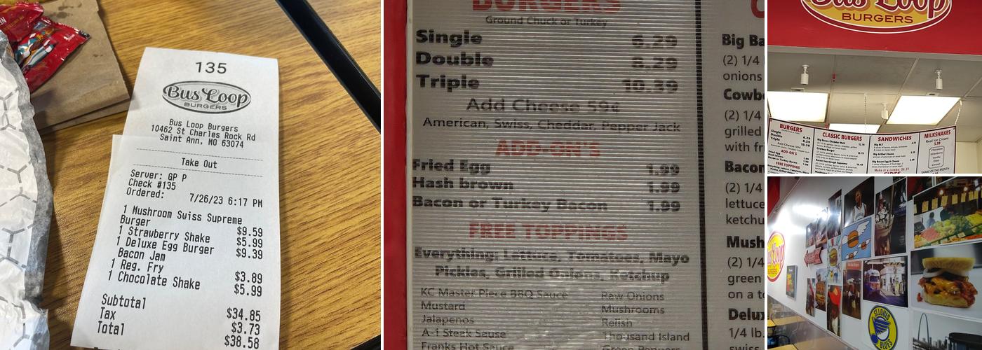 Bus Loop Burgers Menu