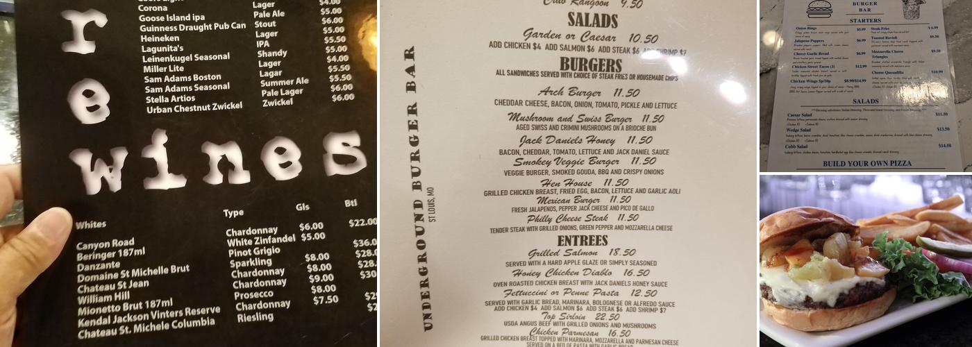 Underground Burger Bar Menu