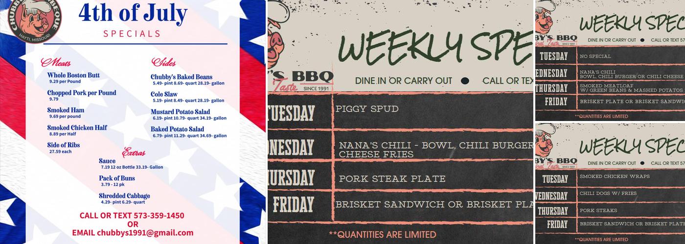 Chubby's BBQ Menu