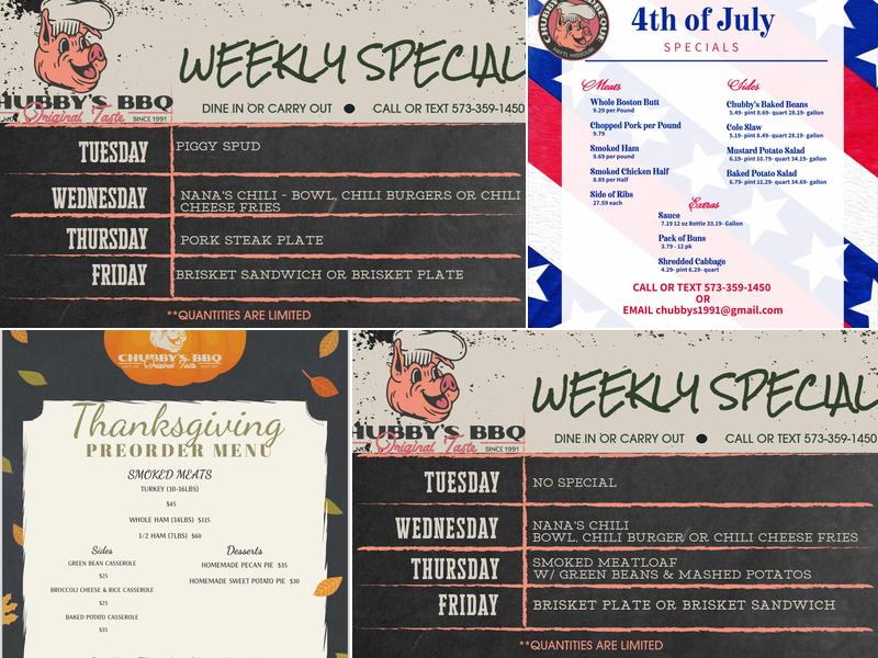Chubby's BBQ Menu