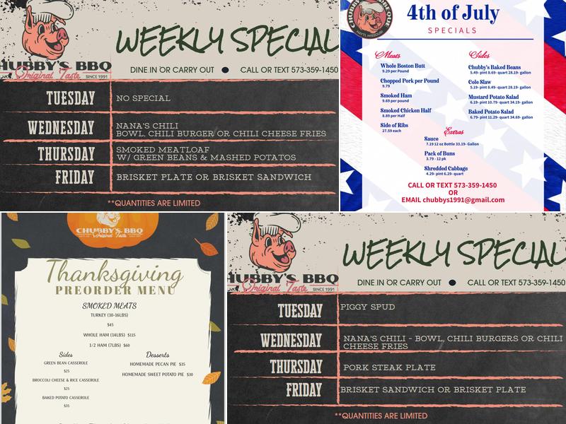 Chubby's BBQ Menu