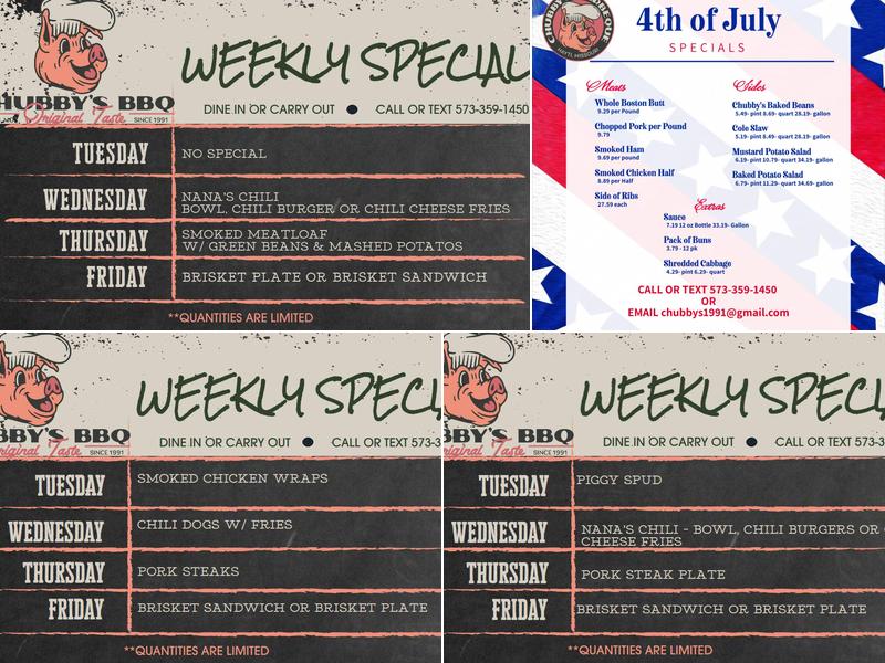 Chubby's BBQ Menu