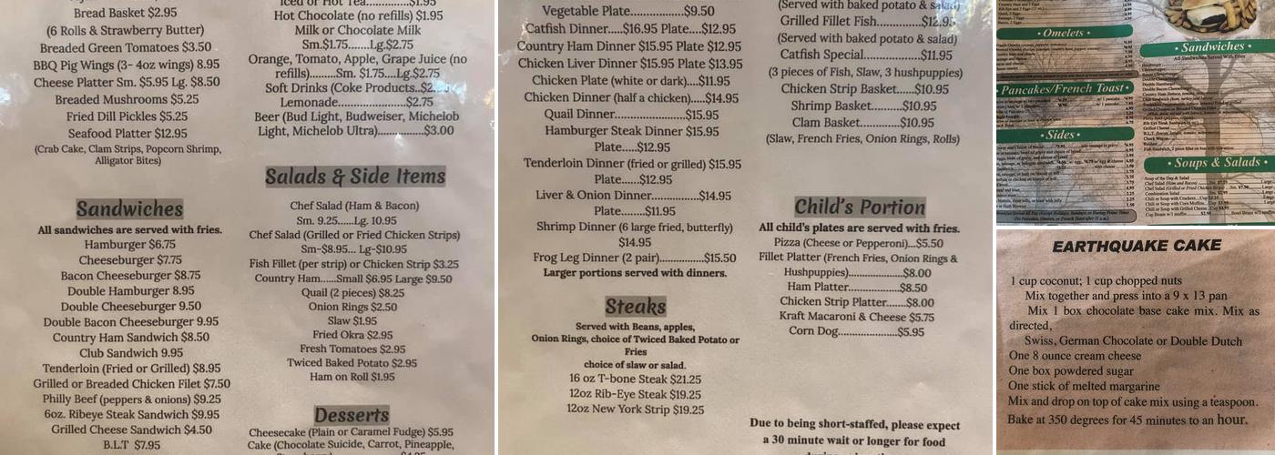 Lakeview Dining Room Menu