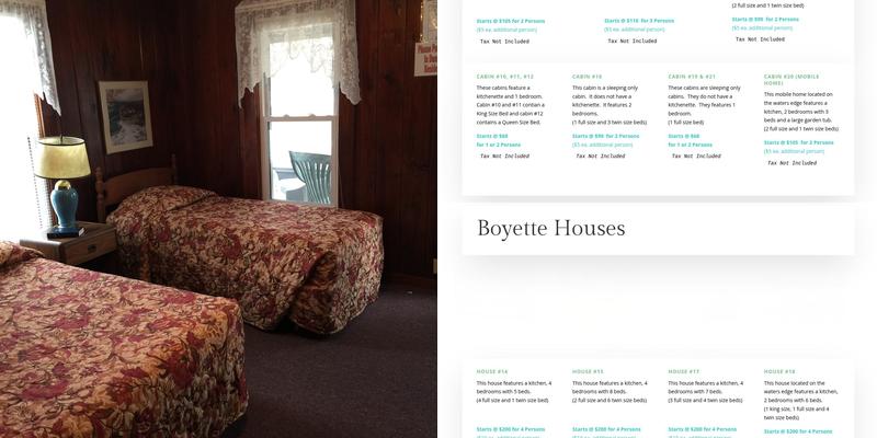 Boyette's Resort Menu
