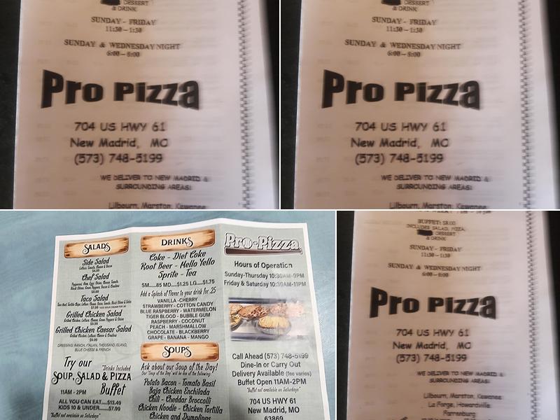 Pro Pizza Menu