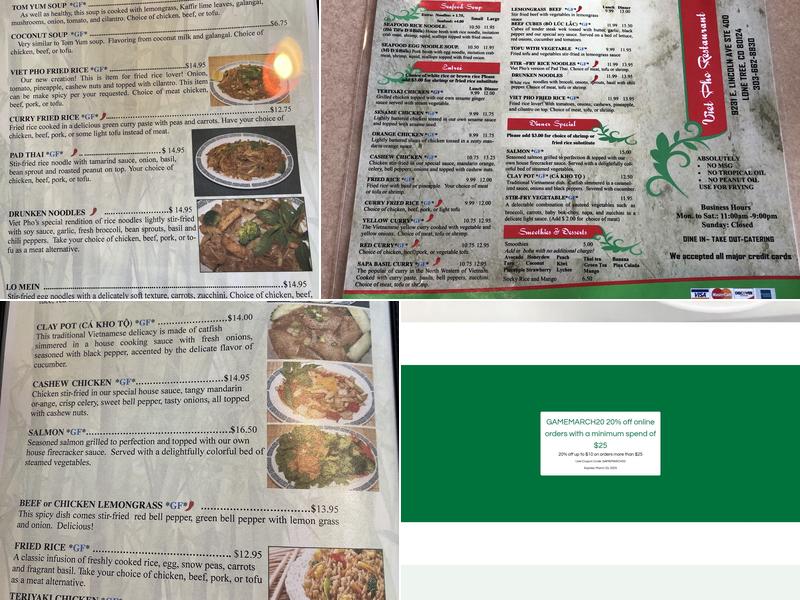 Viet Phở Menu