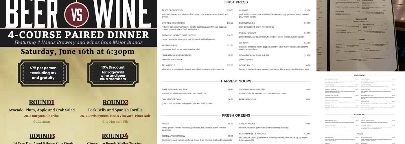 EdgeWild Restaurant & Winery Menu