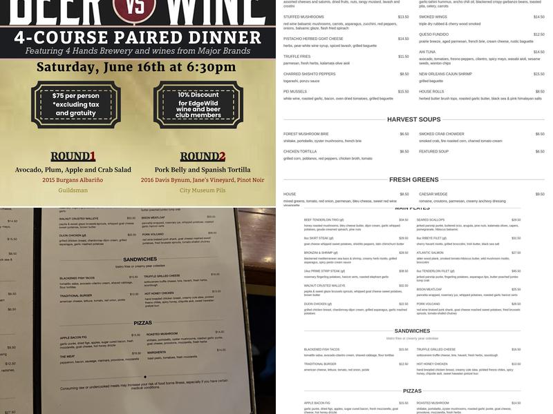 EdgeWild Restaurant & Winery Menu