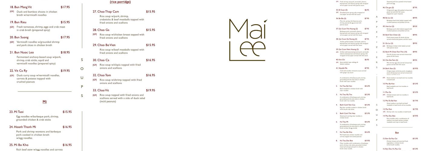 Mai Lee Menu