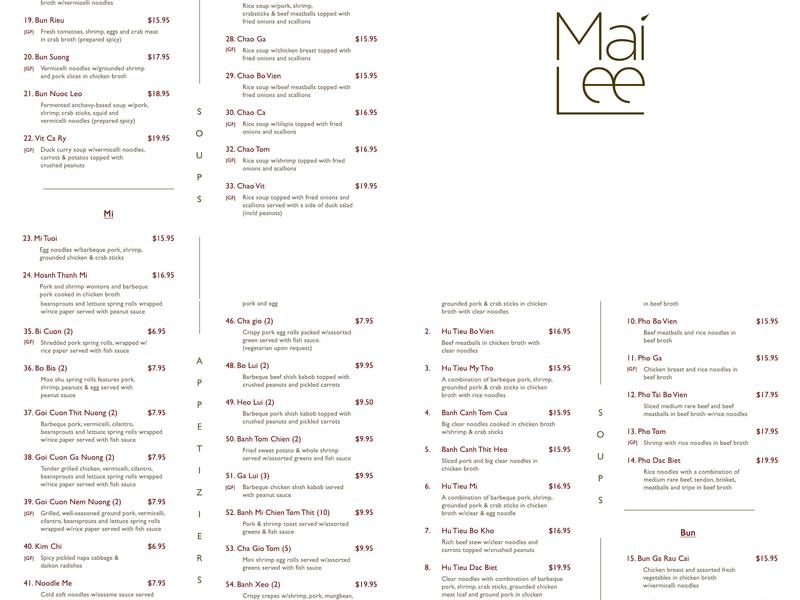 Mai Lee Menu