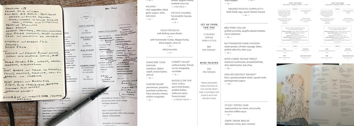 Vicia Menu
