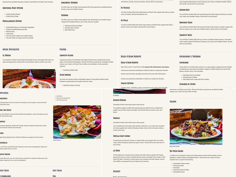 Chava's Mexican Restaurant Menu