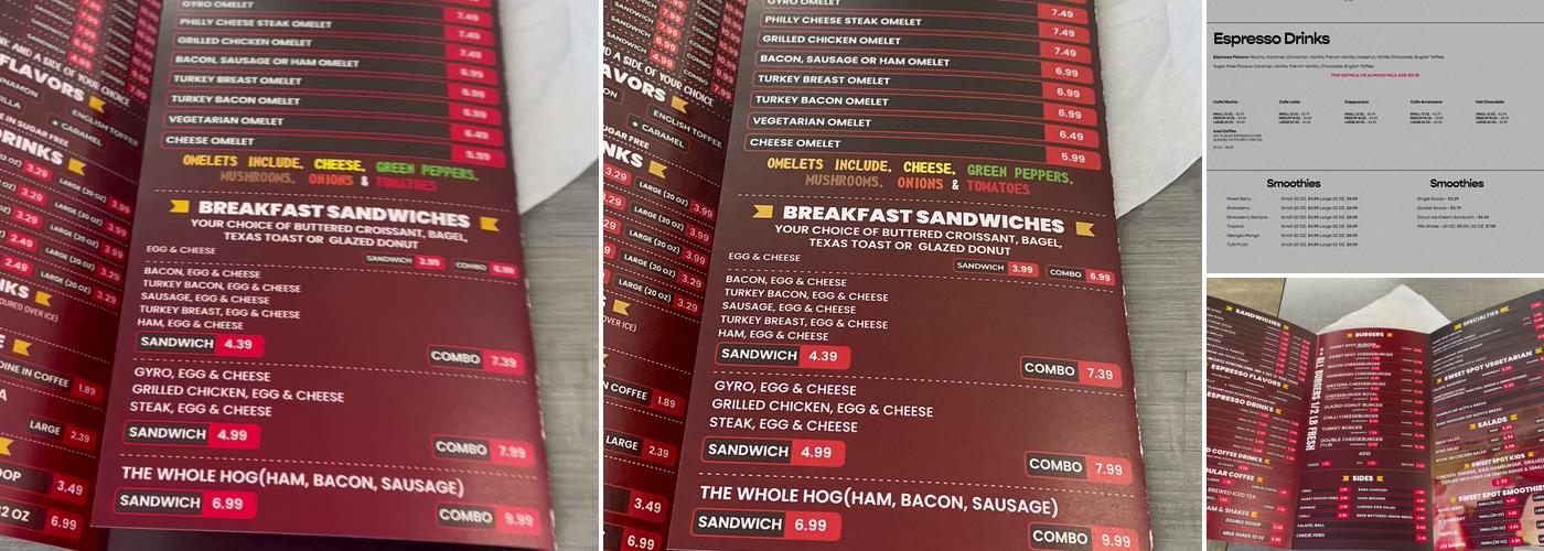 The Sweet Spot Cafe Menu