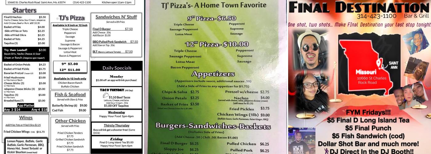 Final Destination Bar & Cafe Menu