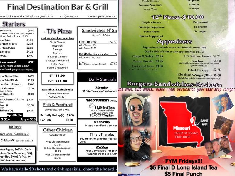 Final Destination Bar & Cafe Menu