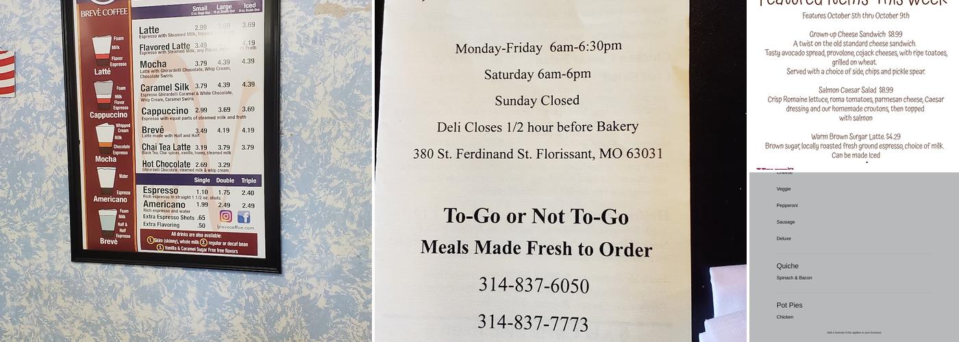 Helfer's Pastries Menu