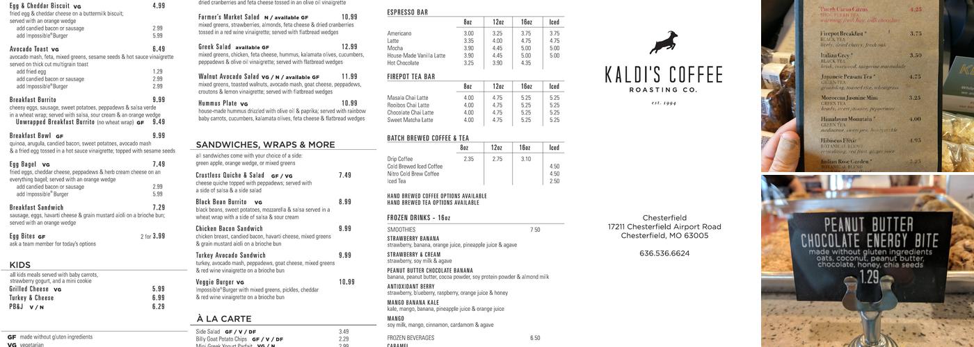 Kaldi's Coffee Menu