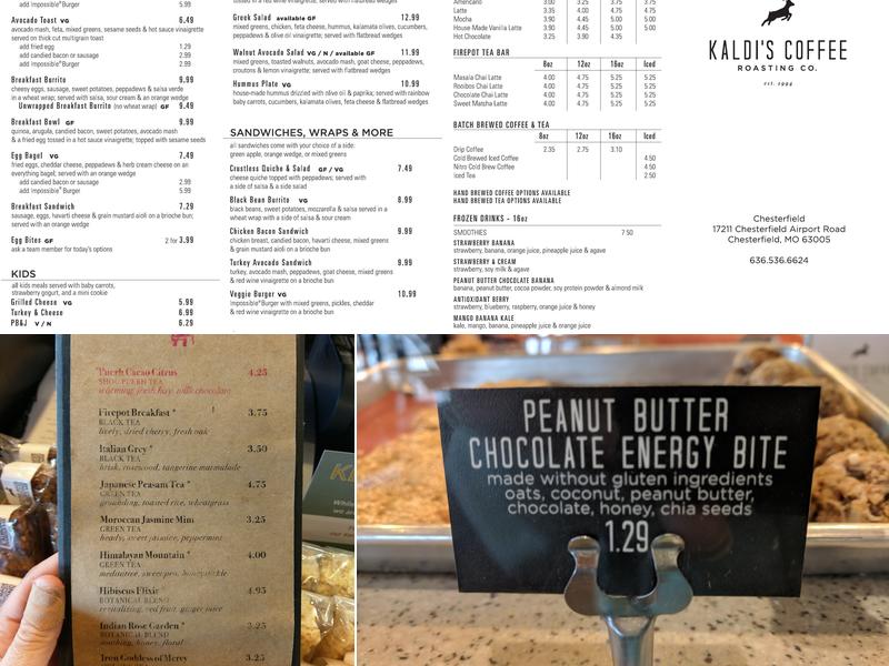 Kaldi's Coffee Menu