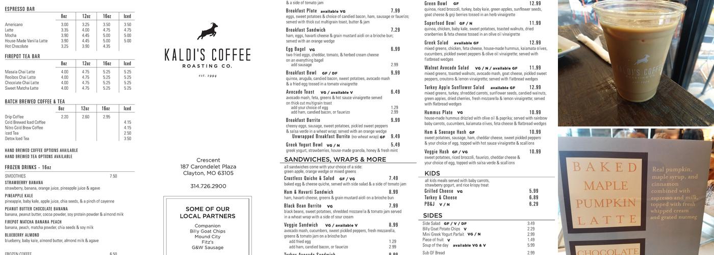 Kaldi's Coffee Menu