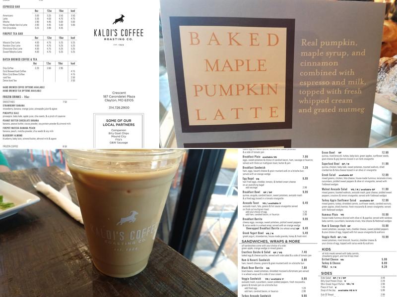 Kaldi's Coffee Menu