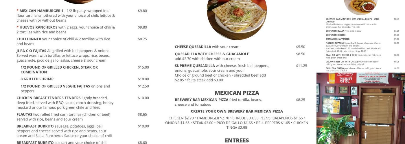 Brewery Bar III Menu