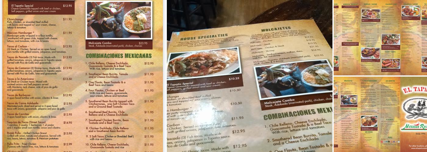 El Tapatio Menu