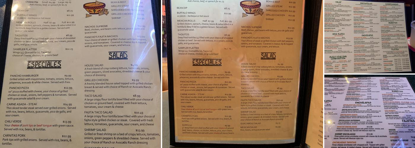 La Tia and Panchos Cantina Grill Menu