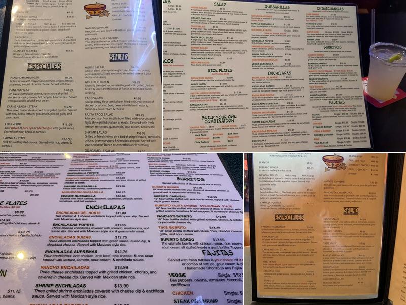 La Tia and Panchos Cantina Grill Menu