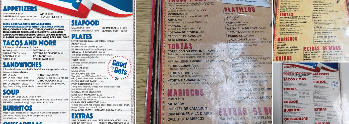 La Tejana Taqueria Menu