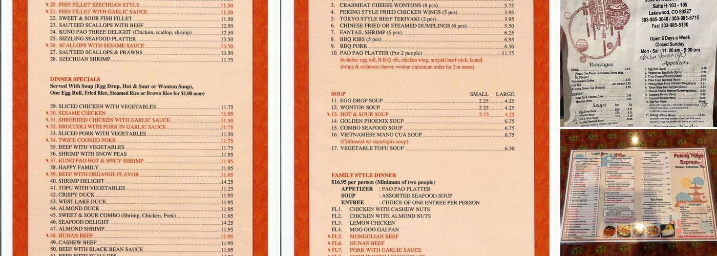 Peking-Tokyo Restaurant Menu