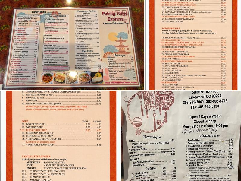 Peking-Tokyo Restaurant Menu