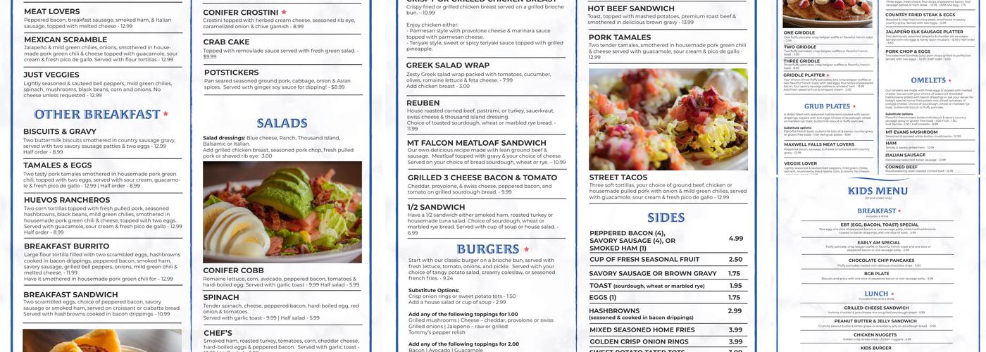 Conifer Cafe Menu