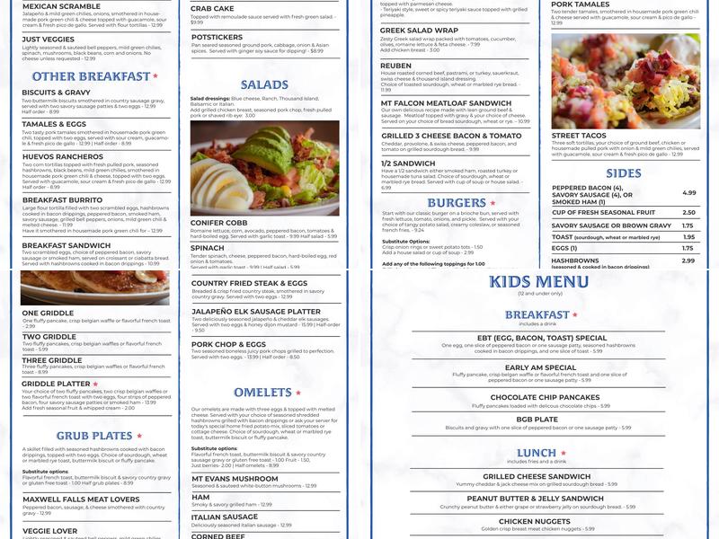 Conifer Cafe Menu