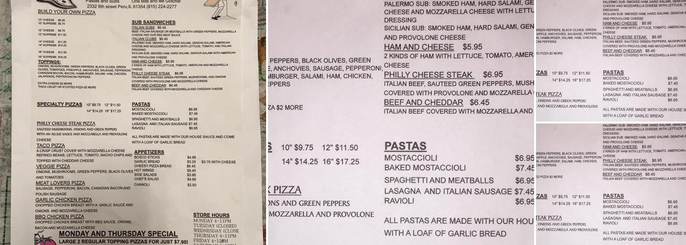 Palermo Pizza Menu
