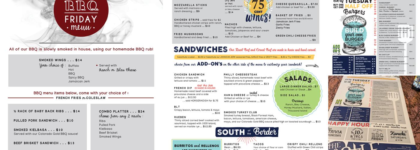 The Castle Bar and Grill Menu